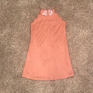 Rose - Blush color spaghetti strap suede dress